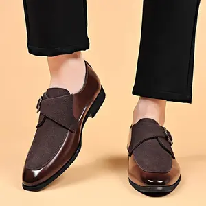 Plus Size Men's Vintage Monk Shoe, with Adjustable Buckle Strap, Comfortable and Non-Slip Rubber Sole, Durable Dress Shoes, Men's Business Shoes