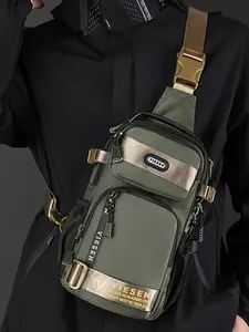 Men's Casual Letters Print Zipper Durable Chest Bag, Outdoor Casual Sports Sling Bag, Multi-functional Chest Bag, Fashionable Design Sling Bag for Men, Versatile Bag, Bum Bag, Gifts