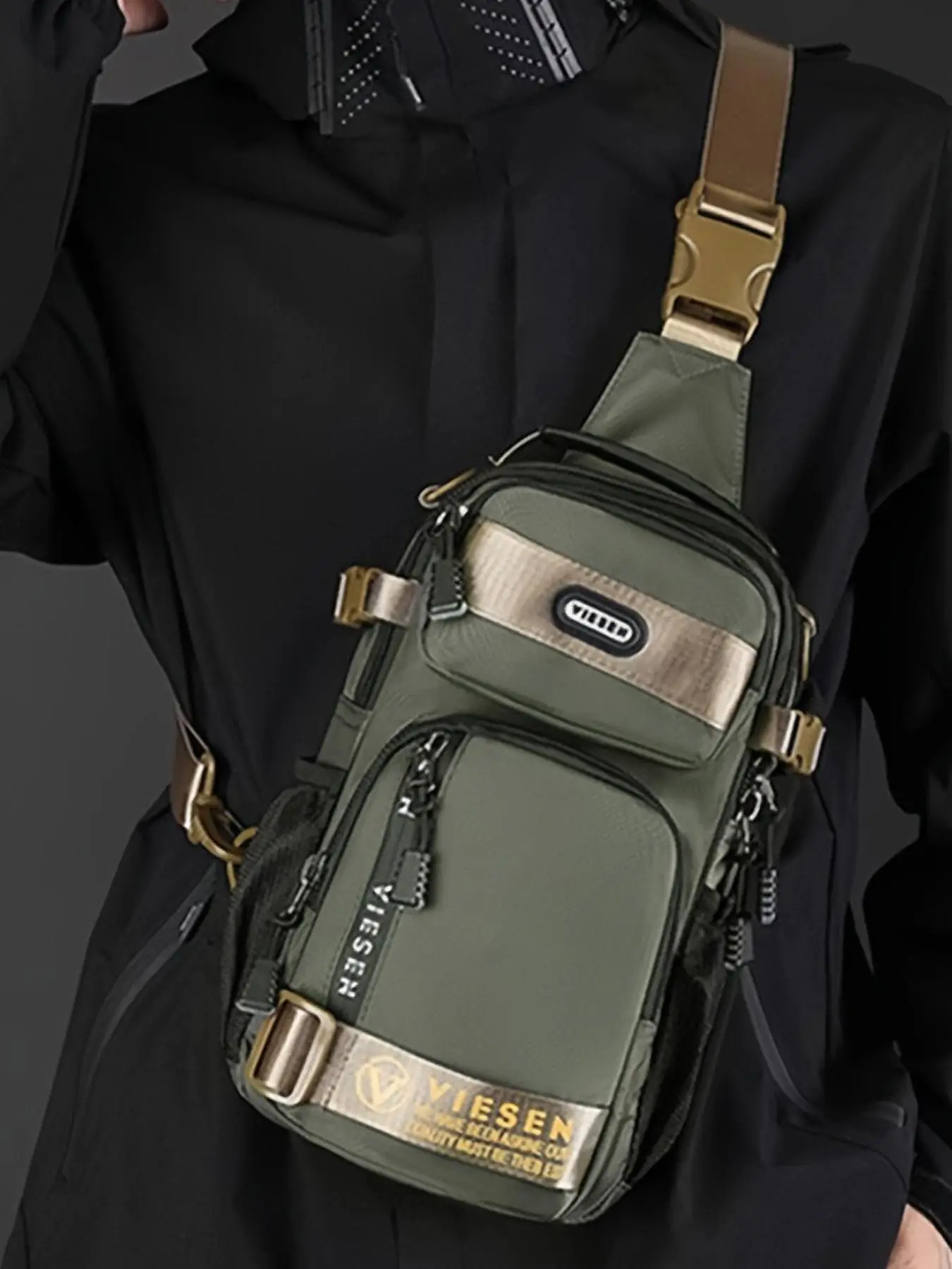 Men's Casual Letters Print Zipper Durable Chest Bag, Outdoor Casual Sports Sling Bag, Multi-functional Chest Bag, Fashionable Design Sling Bag for Men