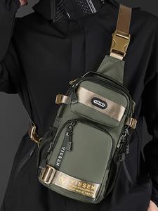 father's day gifts, men's casual letters print zipper durable chest bag, outdoor casual sports sling bag, multi-functional chest bag, fashionable design sling bag for men