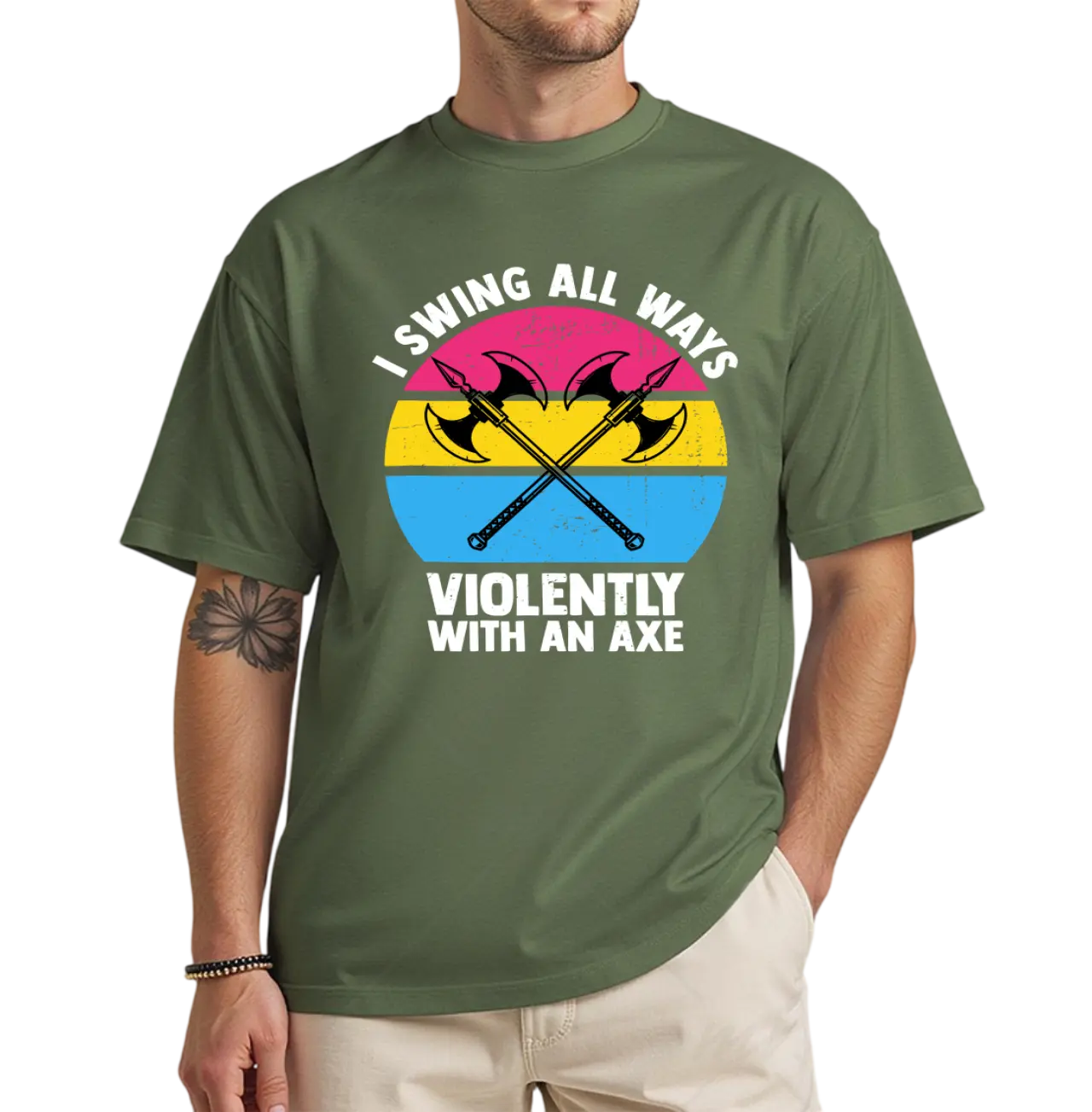 I Swing All Ways Violently With An Axe T-Shirt, Funny Pansexual Pride Shirt, Sarcastic LGBT Pride Month Tee, Unique Pansexual Gift