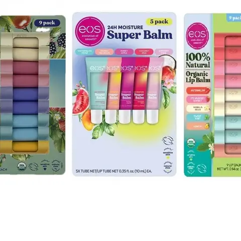EOS Evolution of Smooth Bulk 100% Natural Organic Lip Balm Variety Pack - Coconut, Strawberry, Vanilla Flavors, Hydrating Youth Beauty Product for Dry Lips with Daily Hydration, Bulk Lip Balm, Beauty Products, Lip Care Routine, Plant Based