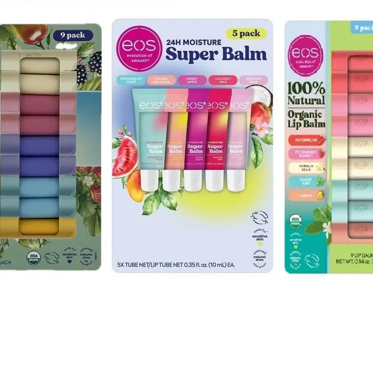 EOS Evolution of Smooth Bulk 100% Natural Organic Lip Balm Variety Pack - Coconut, Strawberry, Vanilla Flavors, Hydrating Youth Beauty Product for Dry Lips with Daily Hydration, Bulk Lip Balm, Beauty Products, Lip Care Routine, Plant Based