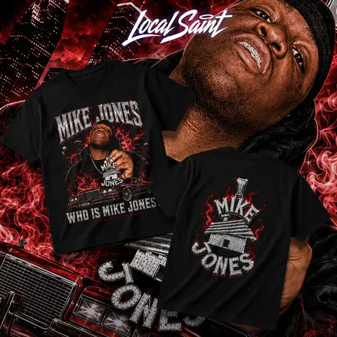 LOCALSAINT Mike Jones Who Is Mike Jones Heavy Cotton Unisex Graphic T-Shirt Hoodie Houston Rap Texas Screwed Up Click DJ Screw 713 Crewneck Tee, Vintage Streetwear Graphic T-Shirt Direct To Garment Breathable Print