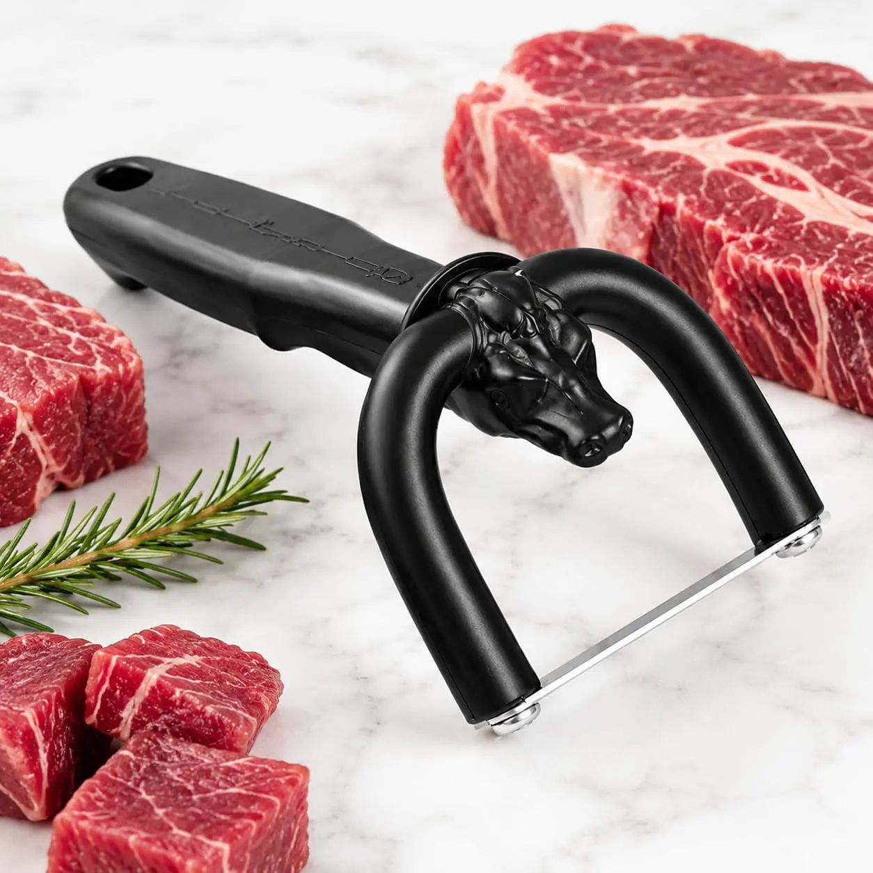 Handheld Meat Slicer with Steel Blades - U-Grip Shape Ergonomic Knife for Beef & Pork Slicing, Fat Trimming, Butchering & Home Kitchen Meat Preparation