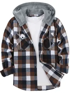 Men's Flannel Hoodie Long Sleeve Fashion Plaid Hooded Shirt Button Neckline with Pockets, Casual Winter Wear for Men