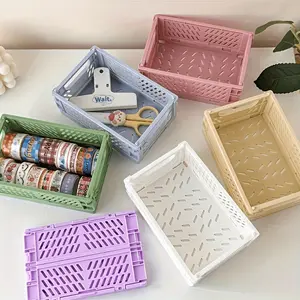 Mini folding plastic storage box, student desktop organizer, hand account tape, stationery folding basket, storage basket