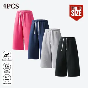 4pcs Men's Summer Casual Capri Pants, Sporty Style, Knitted Fabric, Durable Material, Suitable for Campus, Skateboarding, Streetwear, and Daily Home Wear