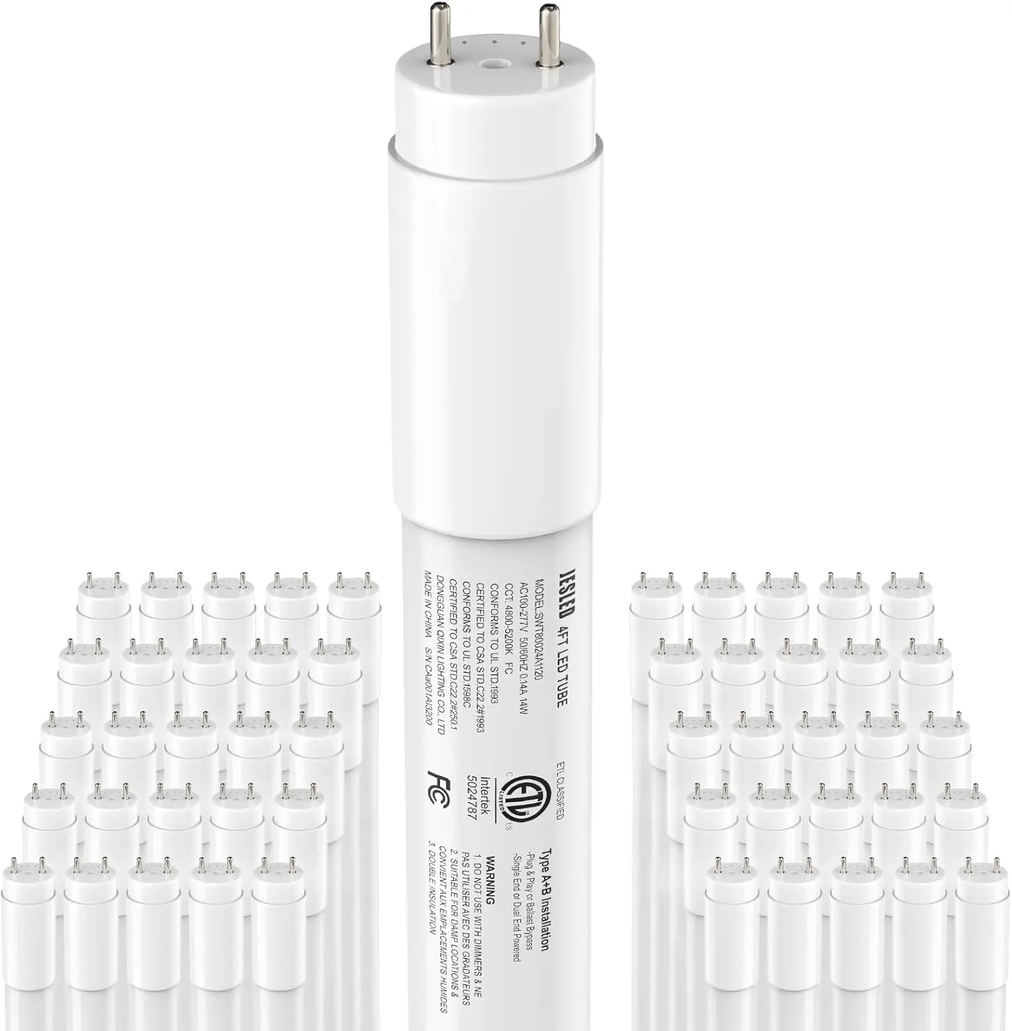 50 Pack ETL T8 LED Tube Lights 4FT 18W 2450LM 5000K Daylight Frosted GE Plug and Play or Ballast Bypass Energy Efficient Long Lifespan 50000 Hours