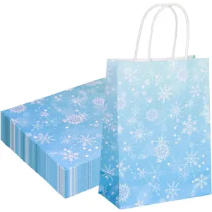 12 count Snoflake  Bags Snoflake Paper Goodie Bags Bulk Frozen Party Favor Bags ith Handles for Birthday Christmas inter onderland