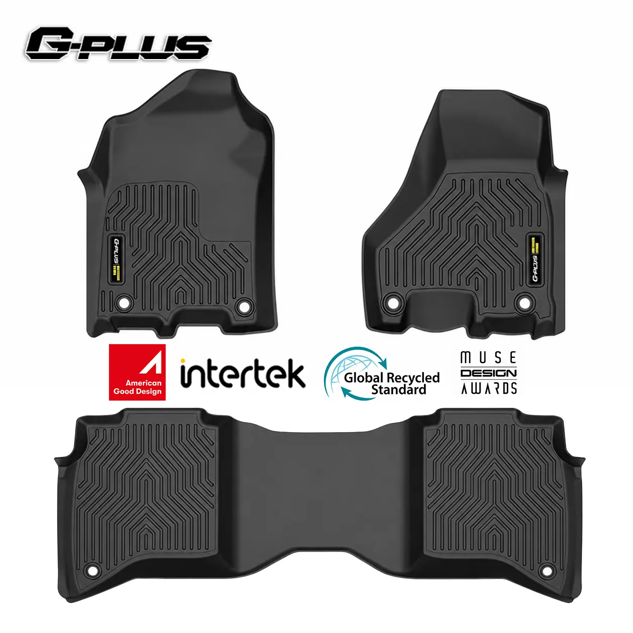 G-PLUS All-Weather Synthetic Solid TPE Car Floor Mats - Vehicle-Specific Fit for Ram Truck 2500 3500 Crew Cab 2019-2024, 1st & 2nd Row Full Set (1st Row Bucket/Bench Seats), Black Automotive Interior Accessory, Truck & Car Essentials