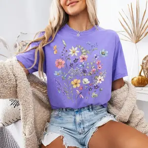 Comfort Colors Wildflower TShirt, Vintage Pressed Flower T-shirt, Cottagecore Floral, Cute Boho Flower Tee, Botanical Nature Lover Gift