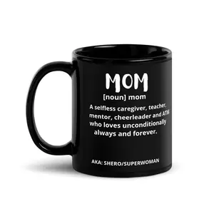 Luv Mugs By NikkiB 11oz Black Glossy Ceramic Mother's Day "MOM" Mug