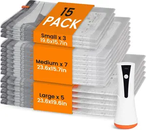 Travel Vacuum Compression Storage Bags with USB Rechargeable Electric Pump Ultra Compact Lightweight Space Savers for Clothing & Travel Essentials Zipper Pouches Outdoor Packing System Hand Organizer Holiday Variety Pack