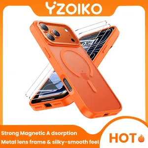 YZOIKO Protective Polycarbonate Casing for iPhone 17 Pro Max/Air/16 - MagSafe Compatible, Military Grade Drop Protection, Shockproof Slim Skin-Feeling Cover, Orange, with 2 Screen Protectors (Cellphone Accessories)