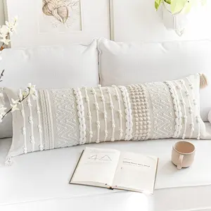 Cream Decorative  Throw Pillow Cover 14x36 Boho Long Cushion for Bed Neutral Beige White Accent Modern Farmhouse Pillowcase for Bedroom Living Room Couch Sofa Home Decor Cover ONLY