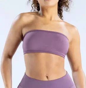 [With Logo] DFYNE New Arrival Strapless Top, Full Dull Super Soft Nylon Yoga Bralette & Shorts Set