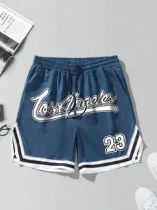 Men's & Women's Blue Los Angeles #23 Basketball Shorts, Striped Hem & Side Detail, Drawstring Waist, Lightweight Breathable Material, Oversized Fit, Easy To Pair With Tees & Hoodies, Perfect For Sports & Casual Wear, Athletic Activewear