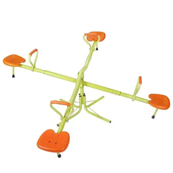 Zeny Quad Kids Heavy-Duty 360 Degree Swivel Seesaw - Ergonomic Design Sports Playground Equipment, Easy to Assemble EZ-Set Spin Ride, Bright Color, 200 lbs Total/99 lbs Per Seat, Double Fun for 2-4 Children, Kids’ Birthday Gift