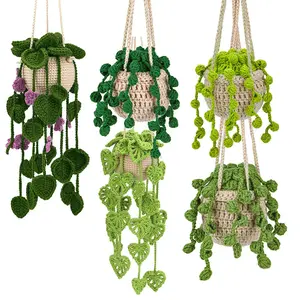 KRABALL Crochet Hanging Plant Kit With Instruction Easy Hand Knitting Yarn Ball Thread Needles Hooks Knit Tools Accessories Set