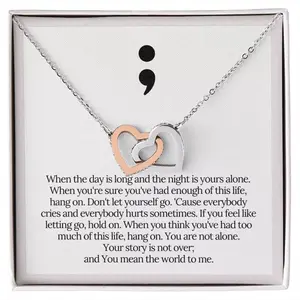 Semicolon suicide awareness linked hearts Necklace mental health depression gift