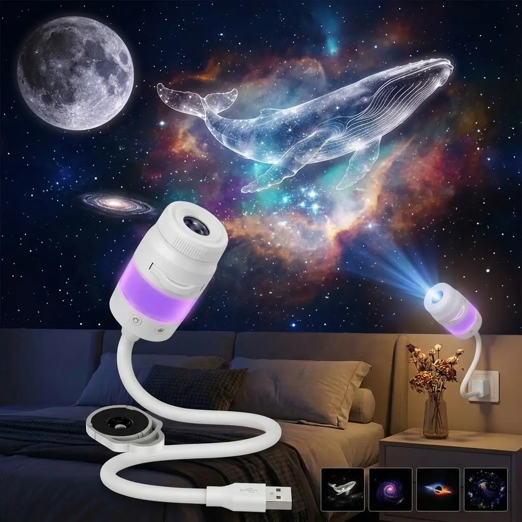 Starry Sky Projector Night Light, 2-in-1 Portable Galaxy Projector with 4/13 Projection Films,360° Adjustable Brightness Eye-Caring LED Night Lamp for Kids Adults, Bedroom Ceiling Home Car Decor, Gift