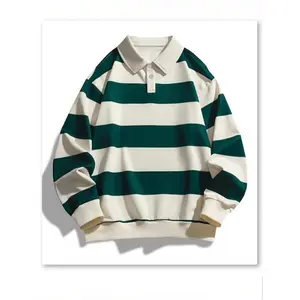 Preppy Style Striped Long Sleeve Polo Shirt, 100% Polyester Knit Fabric, Regular Fit, with Button Detail, for Fall Collection Casual Classic