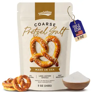 Snackathon Coarse Pretzel Salt, Heat Resistant Large Crystals, Resealable Bag, Made in USA, All-Natural Topping for Soft Pretzels, Bagels & Breads