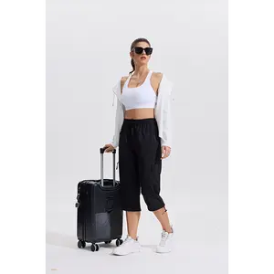 Women's Fashion Solid Color Casual Drawstring Waist Work Pants Daily Outing Pants with Zipper Pockets, Multiple Pockets gym  apparel