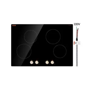 fathersdaygift VEVOR Induction Cooktop, 6600W Electric Countertop Burner, 4 Burner Knob Control Stove, Built-in Induction Cooktop with 12 Temperature Settings, Glass Surface, Auto Shut-Off