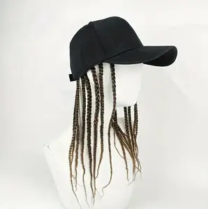 Hip-Hop Punk Baseball Cap with Braided Dreadlock Wig - Adjustable Snapback, High-Temperature Fiber, Black/Brown, 35.05cm & 44.96cm Lengths, Perfect for Motorcycle Style and Urban Fashion