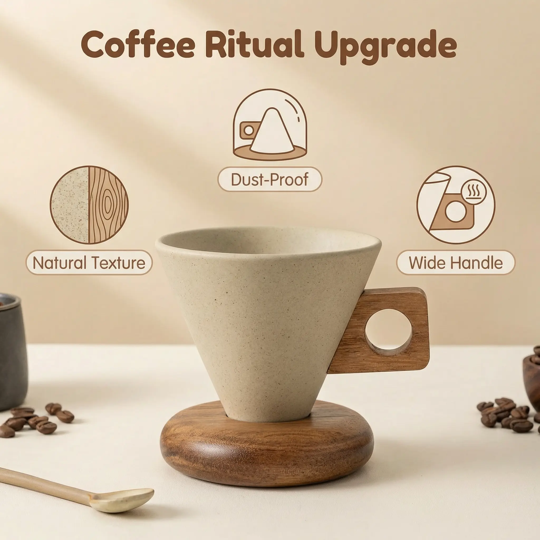 250ml Ceramic Curve-Shaped Coffee Mug with Wooden Handle, Non-Toxic Ceramic  Coffee Mug, Cafe-Style Drinkware for Home Kitchen Use, Coffee Mugs, Ceramic  Mugs - TikTok Shop