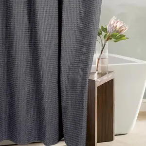 Grey Waffle Shower: Gray Textured Shower Curtains for - Repellent Washable Cloth Luxury Decorative Bath - 72x72
