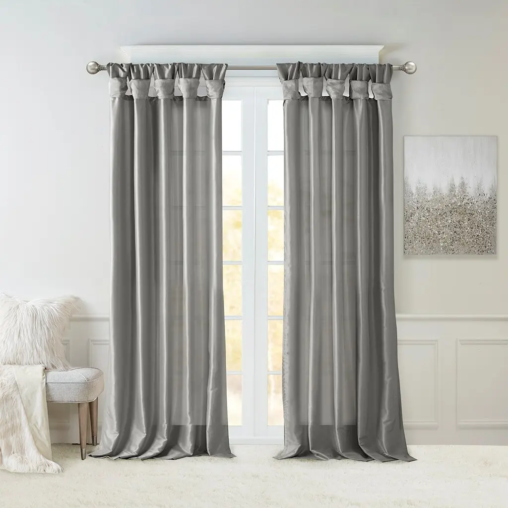 Lined Twist Tab Curtain Panel in Charcoal, 50x95 Inches – Room Darkening Privacy Drape for Bedroom & Living Room, Single Panel