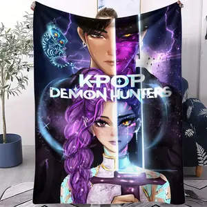 KPop Demon Hunters Hot Anime Flannel Throw Blanket, Soft Warm Cozy Multifunctional Blanket for Home Leisure Camping Travel, Fan Gift for Adults and Children, Kid-Friendly Christmas Birthday Gift