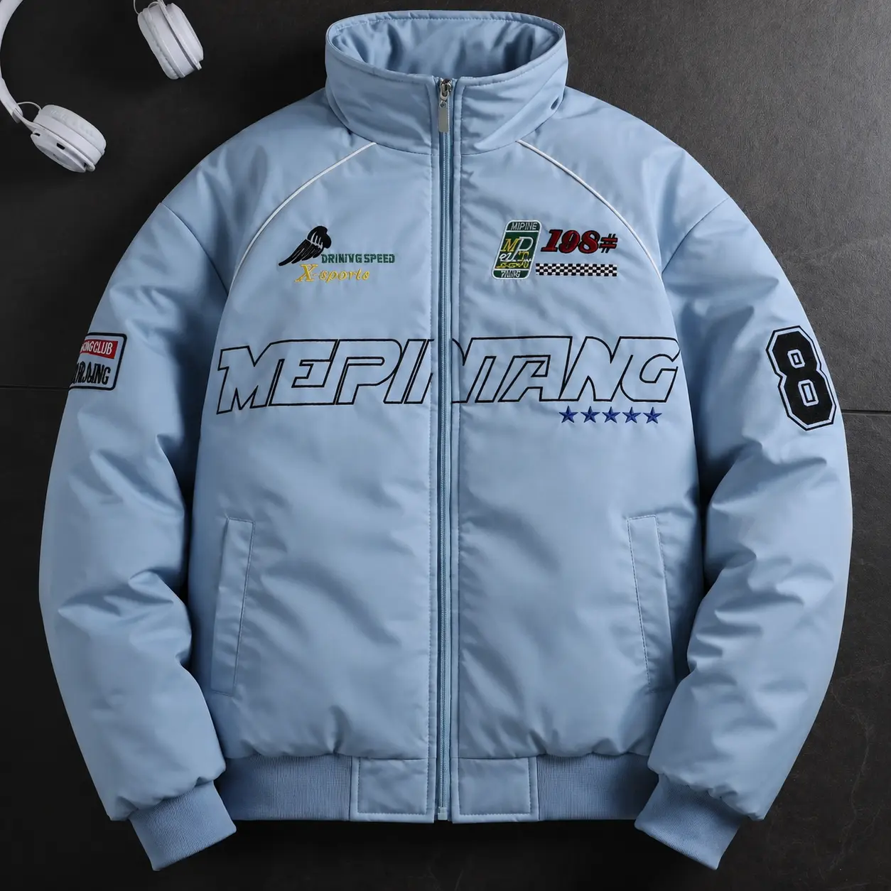 Men’s Retro Embroidered Polyester Flight Jacket - Athletic, Plain, Loose Fit, Thick, Warm, Windproof, Full Length Long Sleeve Outdoor Wear for Autumn & Winter Streetwear, Retro Look