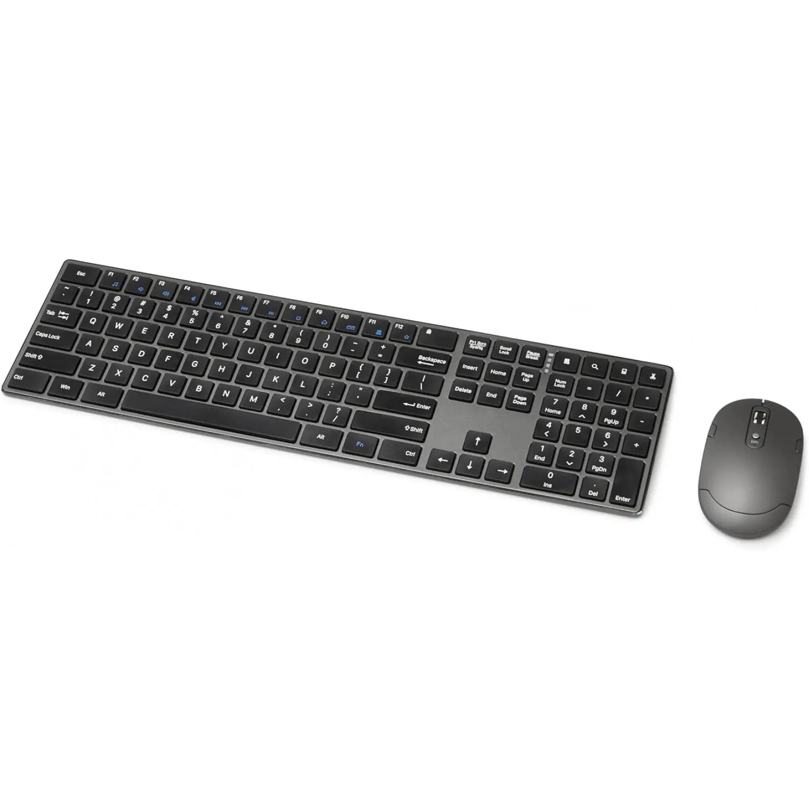 Rechargeable Wireless Keyboard and Mouse Combo - Skinny Ultra-Slim, Quiet Full-Size QWERTY Keyboard with Number Pad, 2-Count (Pack of 1), Black, Full Size Keyboard