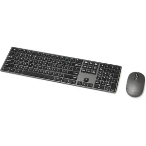 Rechargeable Wireless Keyboard and Mouse Combo - Ultra Slim, Quiet Full Size Keyboard with Number Pad, QWERTY, 2 Count (Pack of 1), Black