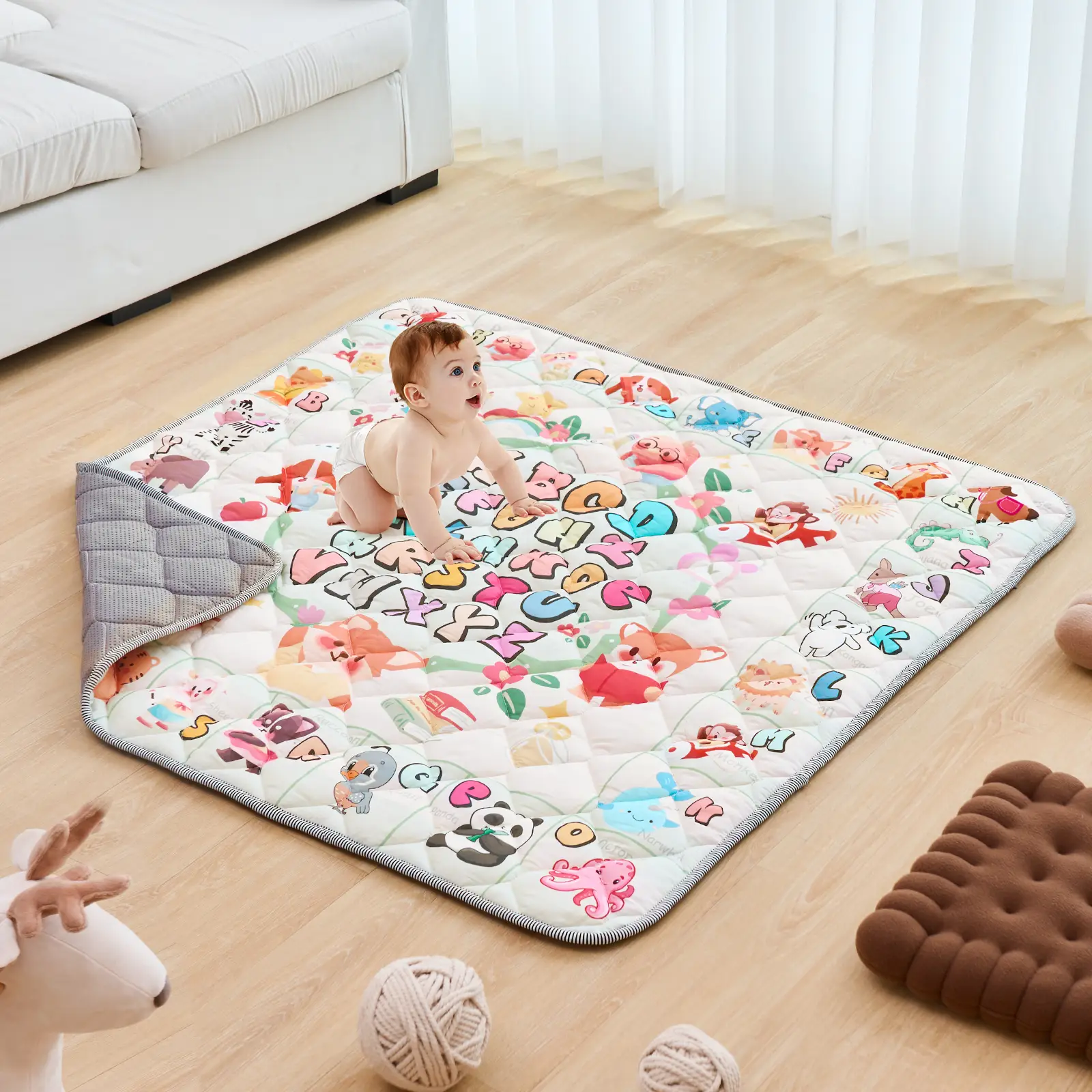VEVOR Baby Play Mat, 50""x50"" Baby Crawling Mat, Non-Slip One-Piece Thickened Soft Baby Playmat, Foldable Rollable Floor Mat, Waterproof Activity Pla