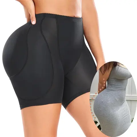 Women's Mid Waist Solid Compression Padded Shapewear Shorts - 4 Removable Pieces, 2 Butt Pads Overlap for Volume, Tummy Control, Hip Lifter, Slimming Contouring, for Party, Birthday, Travel, Tight Skirts