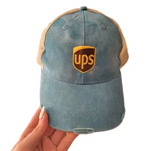 UPS Brand Classic Blue & Tan Mesh Back Hat with Logo Embroidery for Men Women