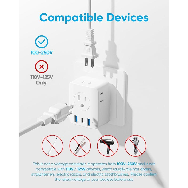 SQ-APT016 European Travel Plug Adapter,  Foldable International Power Adapter with 4 Outlets 3 USB Ports, Type C Plug Adapter for US to Europe, Italy Spain Iceland France Germany