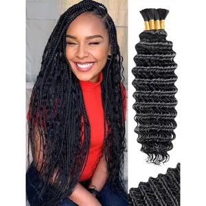 Human Braiding Hair for Boho Braids 18 Inch 100 g 4 Bundles Deep Wave Bulk Human Hair for Braiding No Weft 10A Curly Human Hair Extensions for Braids Wet and Wavy Braid