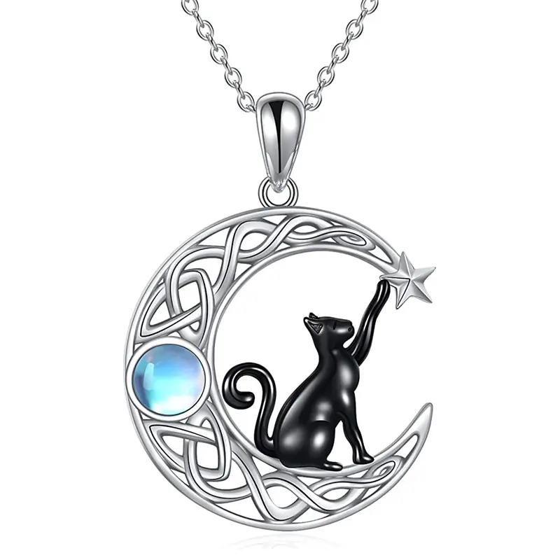 Moon Star Black Cat Pendant Necklace, New Style Fashion Jewelry for Party, Daily Clothing Decor, Trendy Gift for Your Girlfriend/Wife