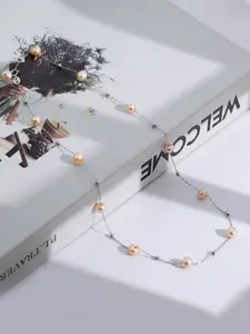 Romantic Freshwater Pearl Necklace, Round Shape with Growth Texture, S925 Silver Color, Full Star Design Tk13224