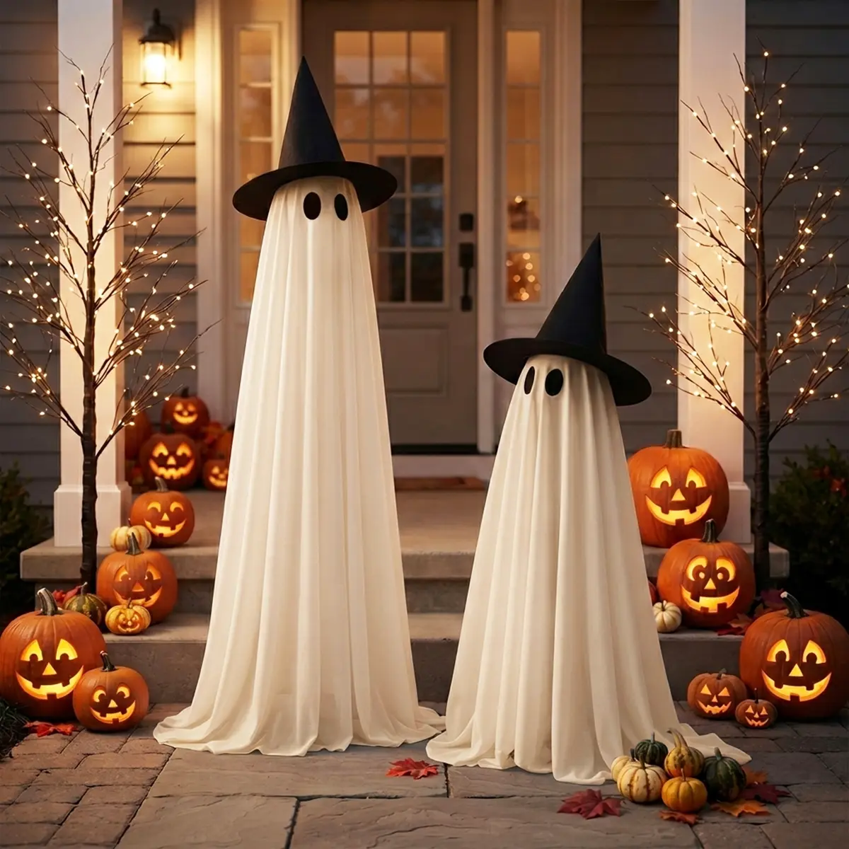 5Ft Halloween Ghost LED String Lights Decor with Remote Control Indoor/Outdoor, 2 Packs Wind-resistant Ghost Decor, Light Up Spooky Decoration for Yards, Porch, Gardens, Lawn & Party White, Batteries Not Included