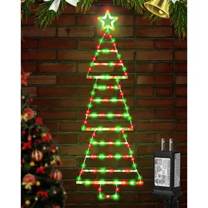 LED Christmas Lights Outdoor,4.6ft 189 LED Christmas Tree Ladder Light with Star Topper 8 Modes Christmas Decorations Lights for Indoor Outdoor, Window, Garden, Home, Wall, Xmas Tree Decor-Red &Green