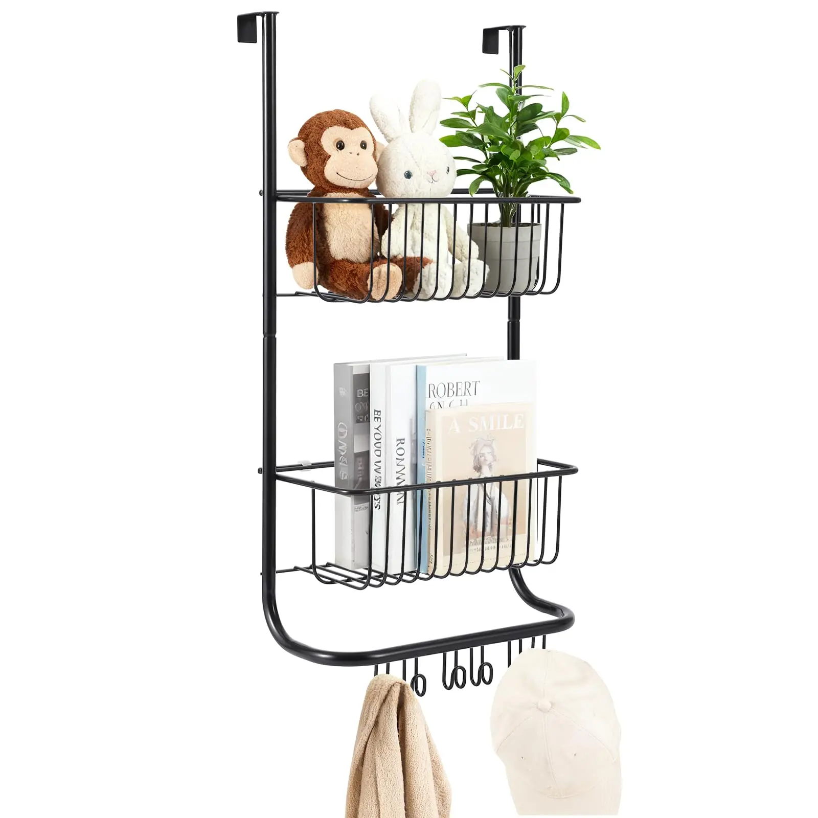 Garvee Heavy Duty Rectangular Over-The-Door Hanging Metal Shower Caddy - 2-Tier, 6 Hooks, Adjustable Racks, Quick Grab Access, Easy Installation, Space-Saver for Bathroom, Bedroom Accessories, Renters, 11.8"x5.1"x24.2"