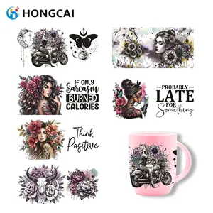 UV DTF Cup Stickers - 6 Pcs Trendy Floral Characters, Coffee Mug Transfer Stickers, Suitable for 16 Oz Glass DIY Water Cups