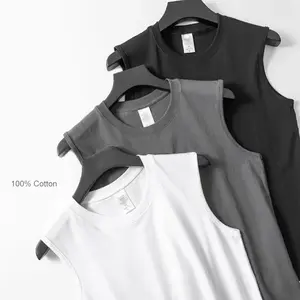 tank tops men  summer  casual Summer Basic 100% Cotton Men Tank Tops Black White Gray Fabric Menswear Sports Workout